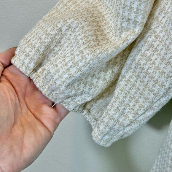 Draper James RSVP Tiered Tan Houndstooth 3/4 Puff Sleeve Mini Dress Women's XL - Picture 4 of 13